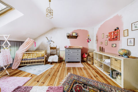 Interieurfotografie eines modernen Kinderzimmers im Altbau
